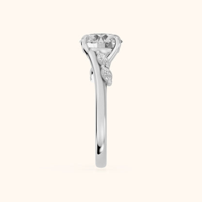 Flora Twist Side Stone Round Diamond Engagement Ring in White Gold - SideView