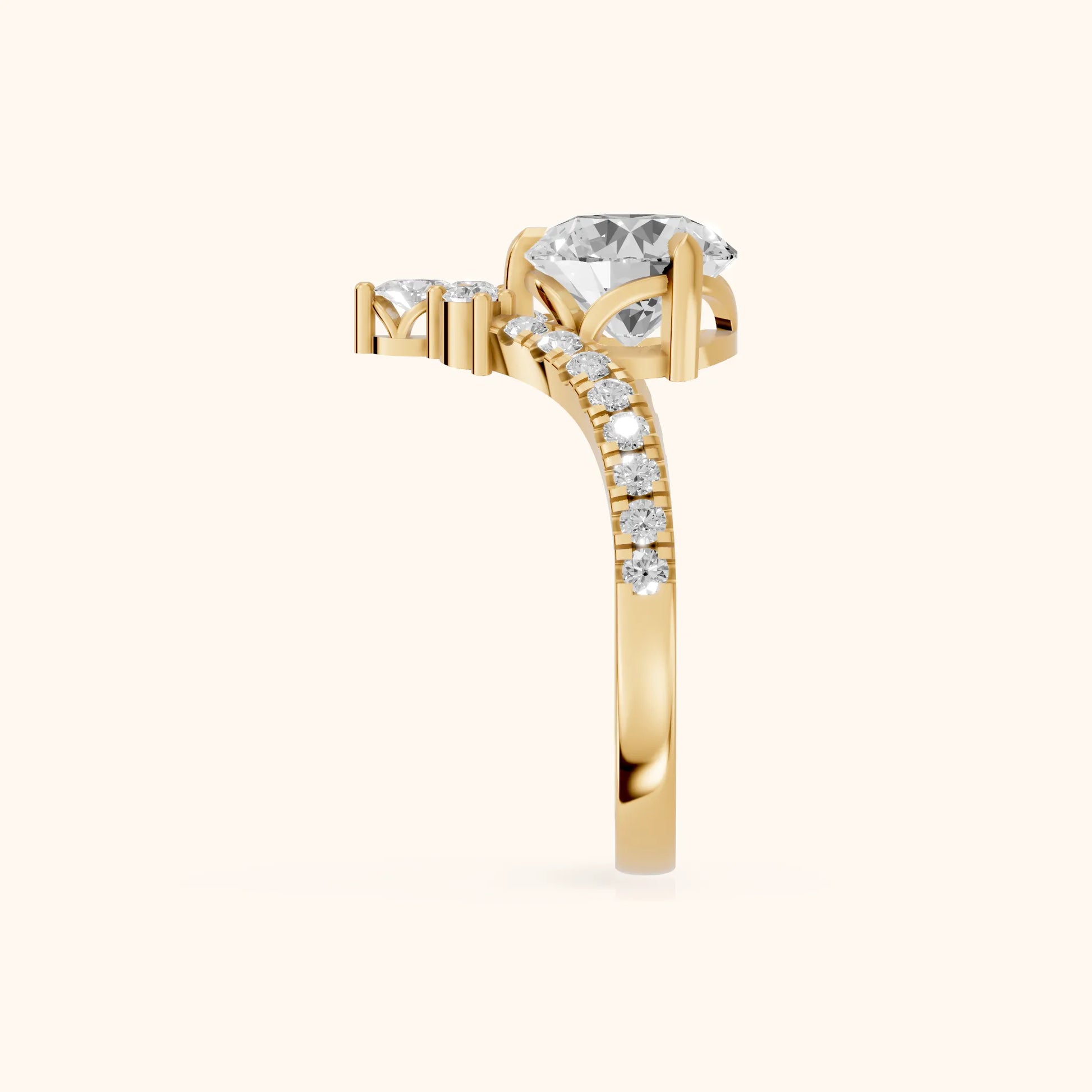 Isabella Legacy Side Stone Round Diamond Engagement Ring in Yellow Gold - SideView