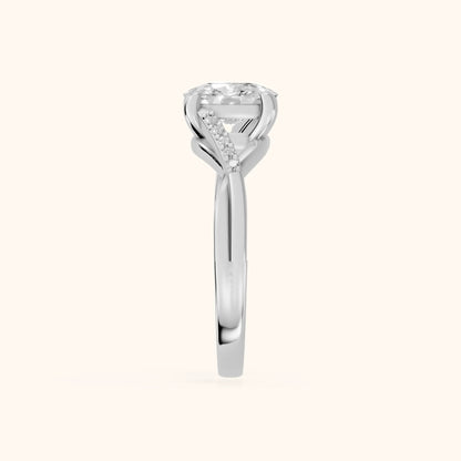 Veronica Twist Side Stone Cushion Diamond Engagement Ring in White Gold - SideView