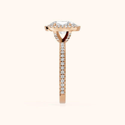 Rosemary Halo Pavé Oval Diamond Engagement Ring in Rose Gold - SideView.webp