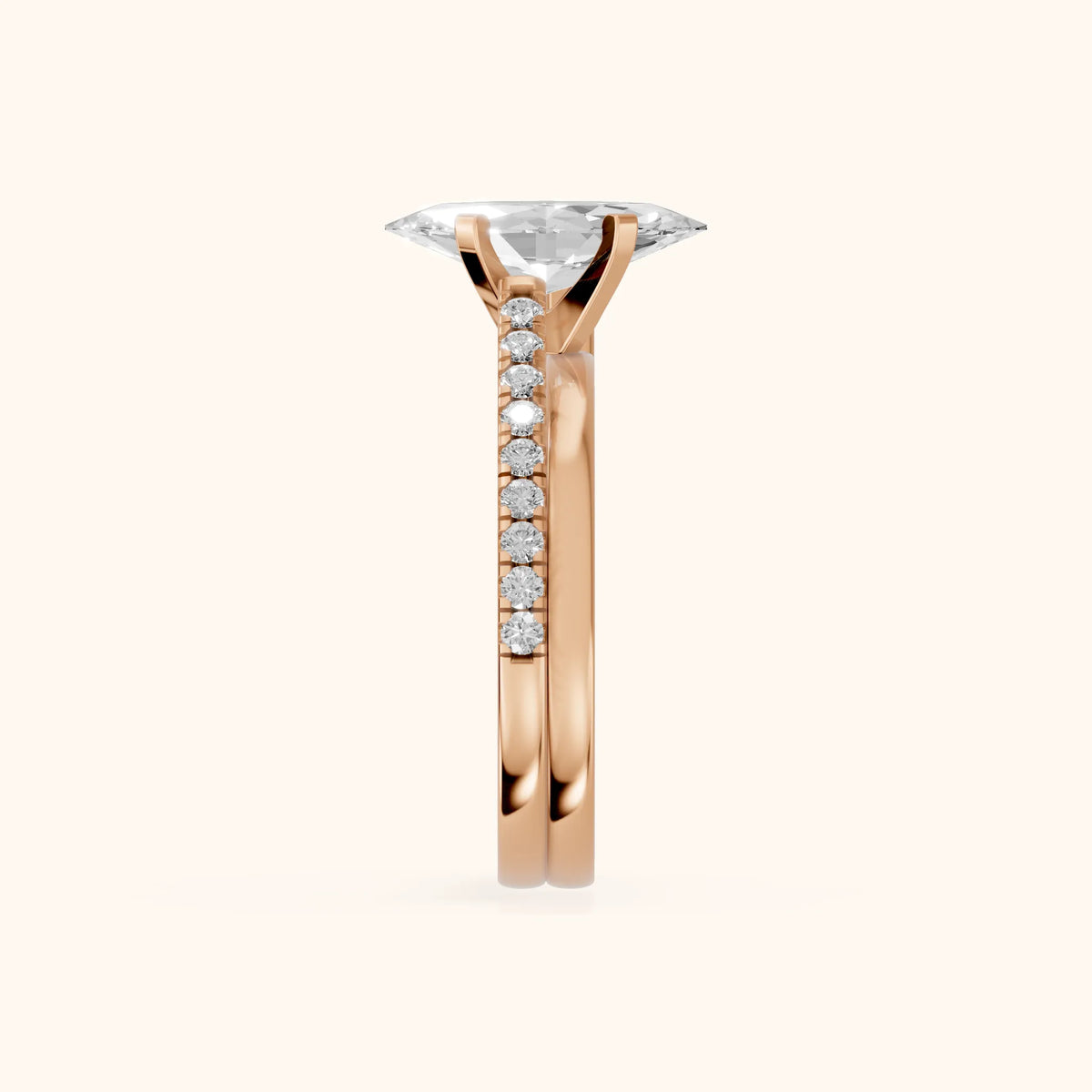 Edith Criss Cross Pavé Marquise Diamond Engagement Ring in Rose Gold - SideView.webp