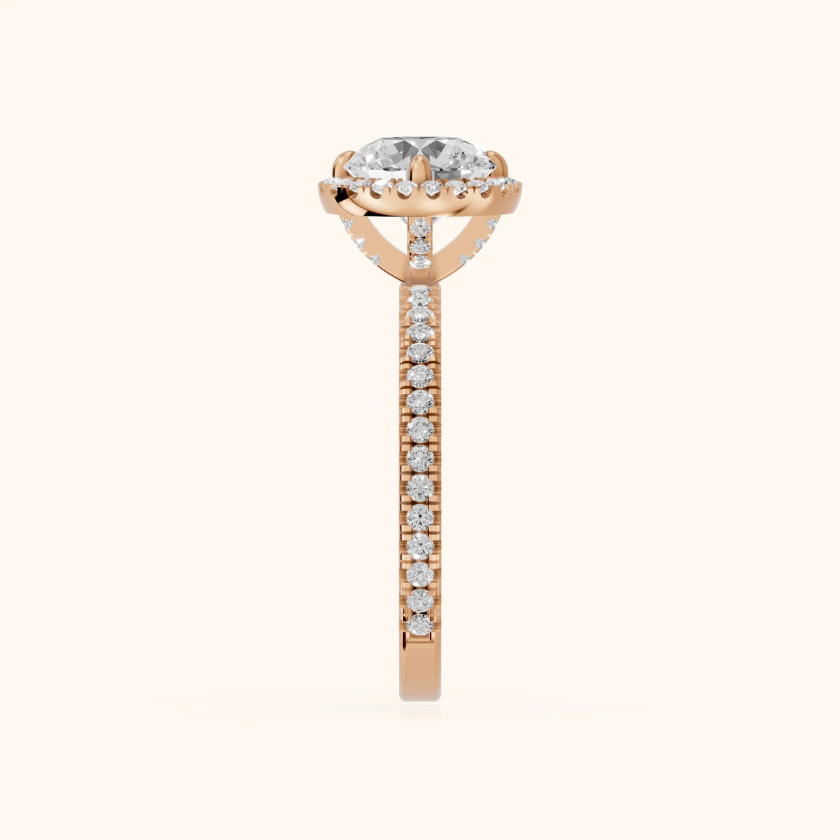 Rosemary Halo Pavé Round Diamond Engagement Ring in Rose Gold - SideView.webp