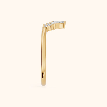 Nisha Curved Pear & Round Diamond Wedding Band in Yellow Gold - SideView