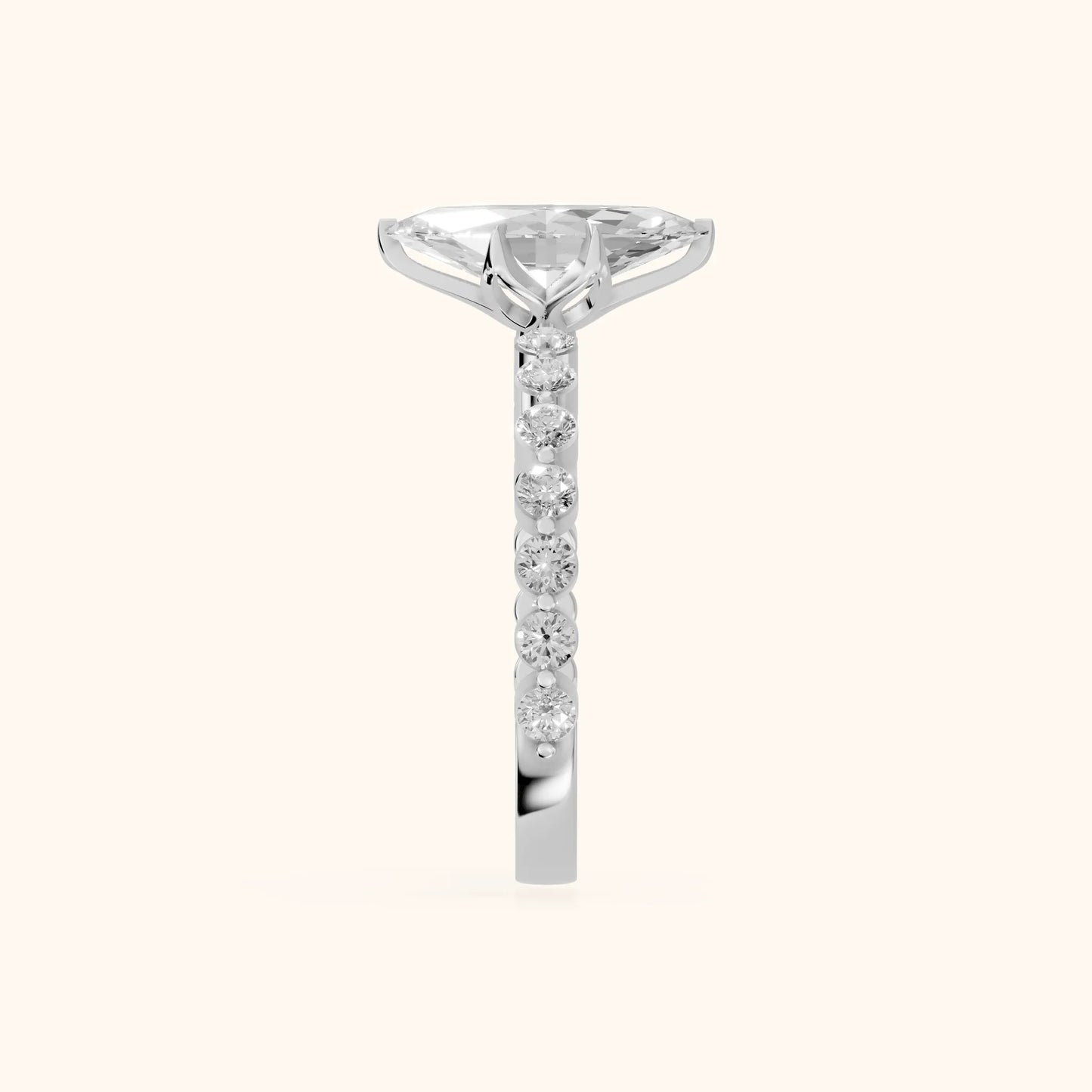 Eleanor Majesty Side Stone Marquise Diamond Engagement Ring in White Gold - SideView