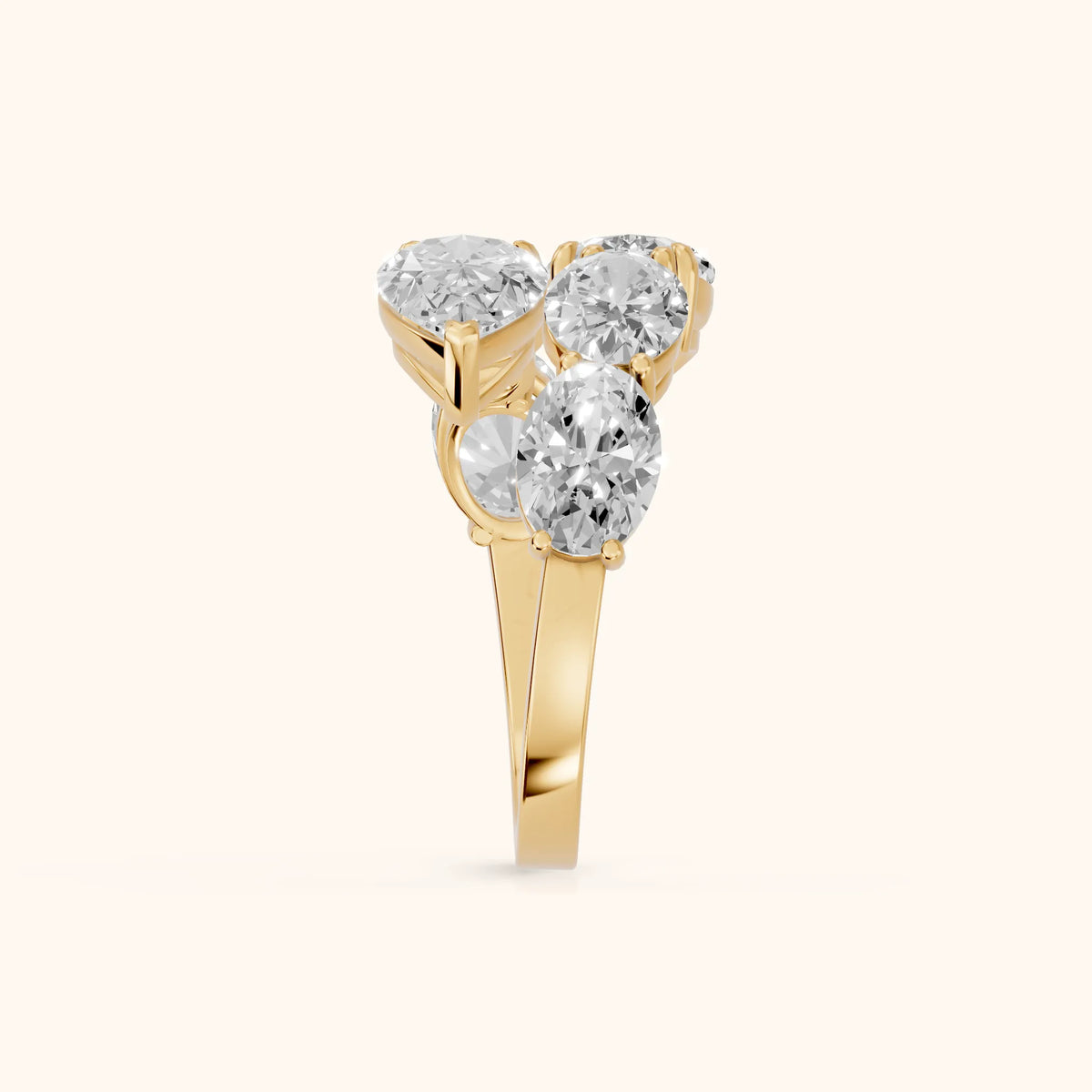 Ines Bypass Pear & Oval Diamond Anniversary Ring in Yellow Gold - SideView