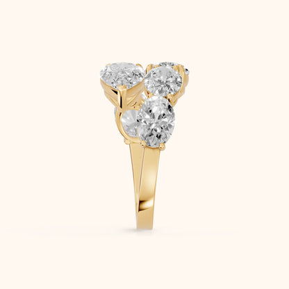 Ines Bypass Pear & Oval Diamond Anniversary Ring in Yellow Gold - SideView