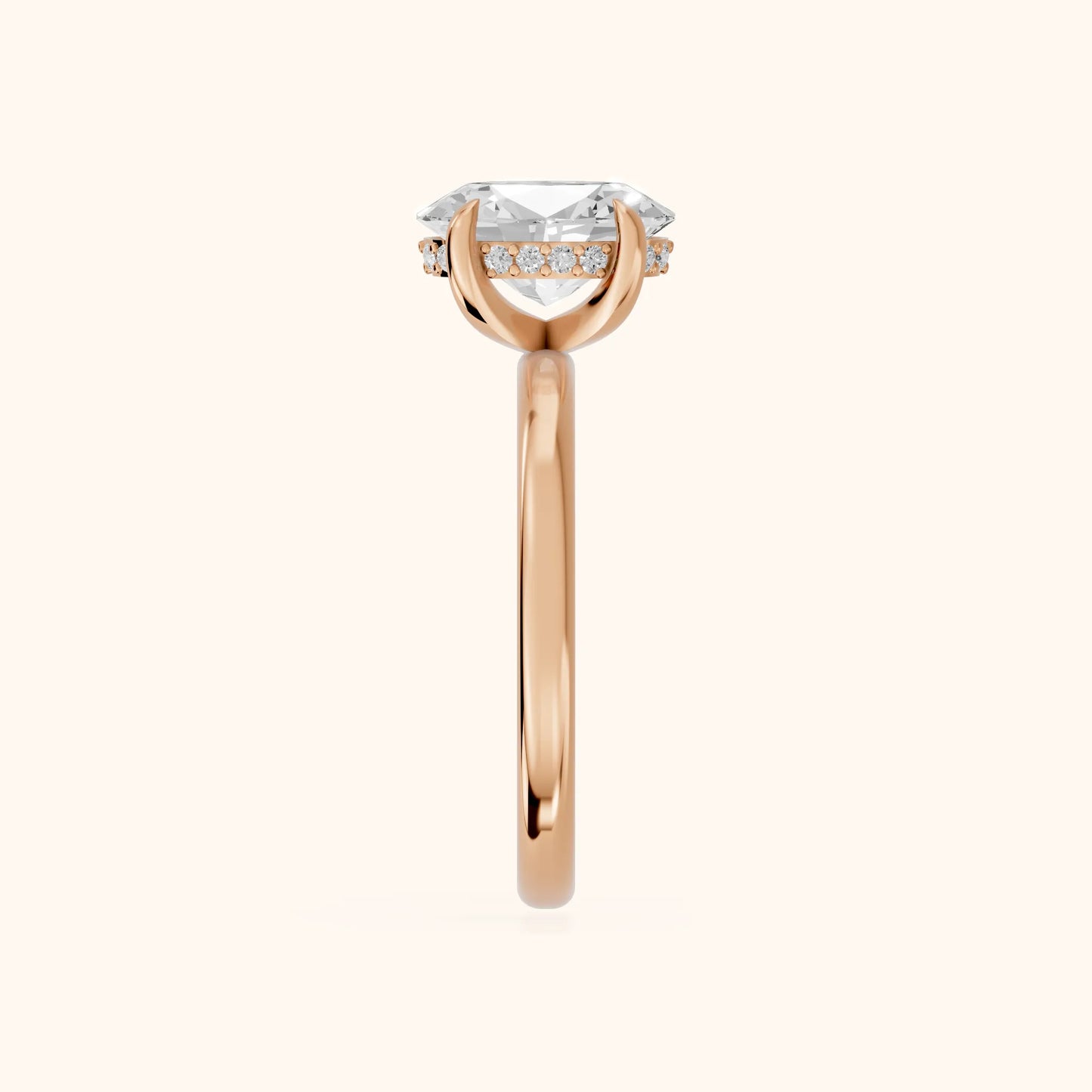 Charlotte Charm Solitaire Oval Diamond Engagement Ring in Rose Gold - SideView
