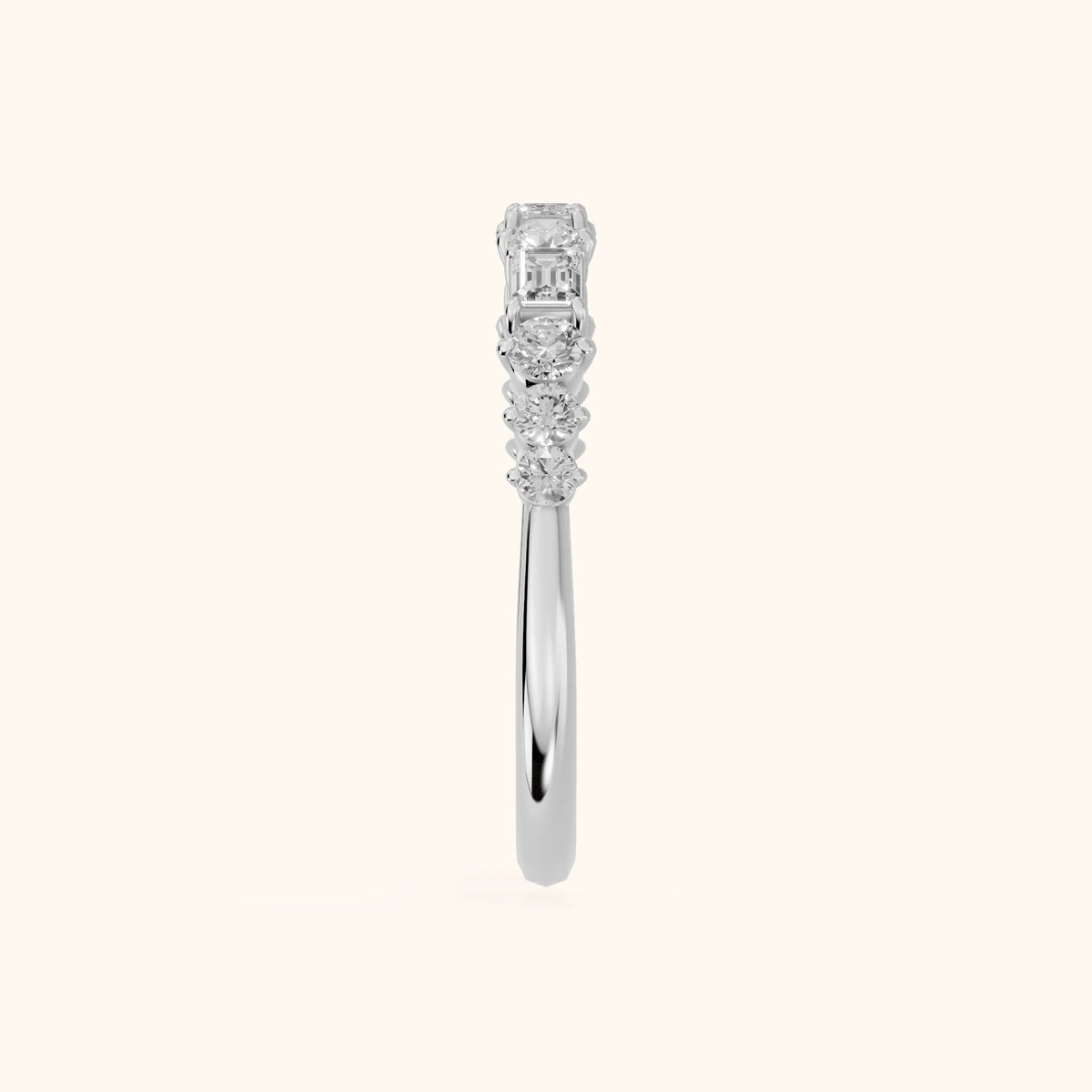 Charu Four Prong Emerald & Round Diamond Half Eternity Band in Silver - SideView