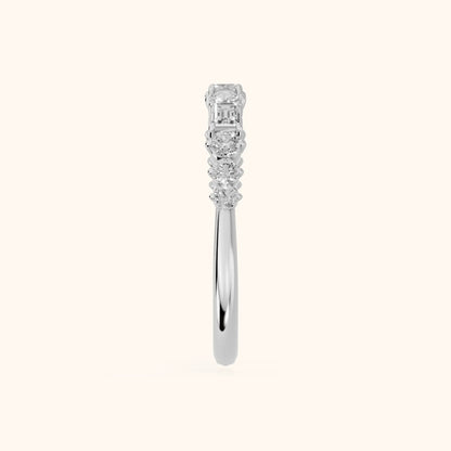 Charu Four Prong Emerald & Round Diamond Half Eternity Band in Silver - SideView