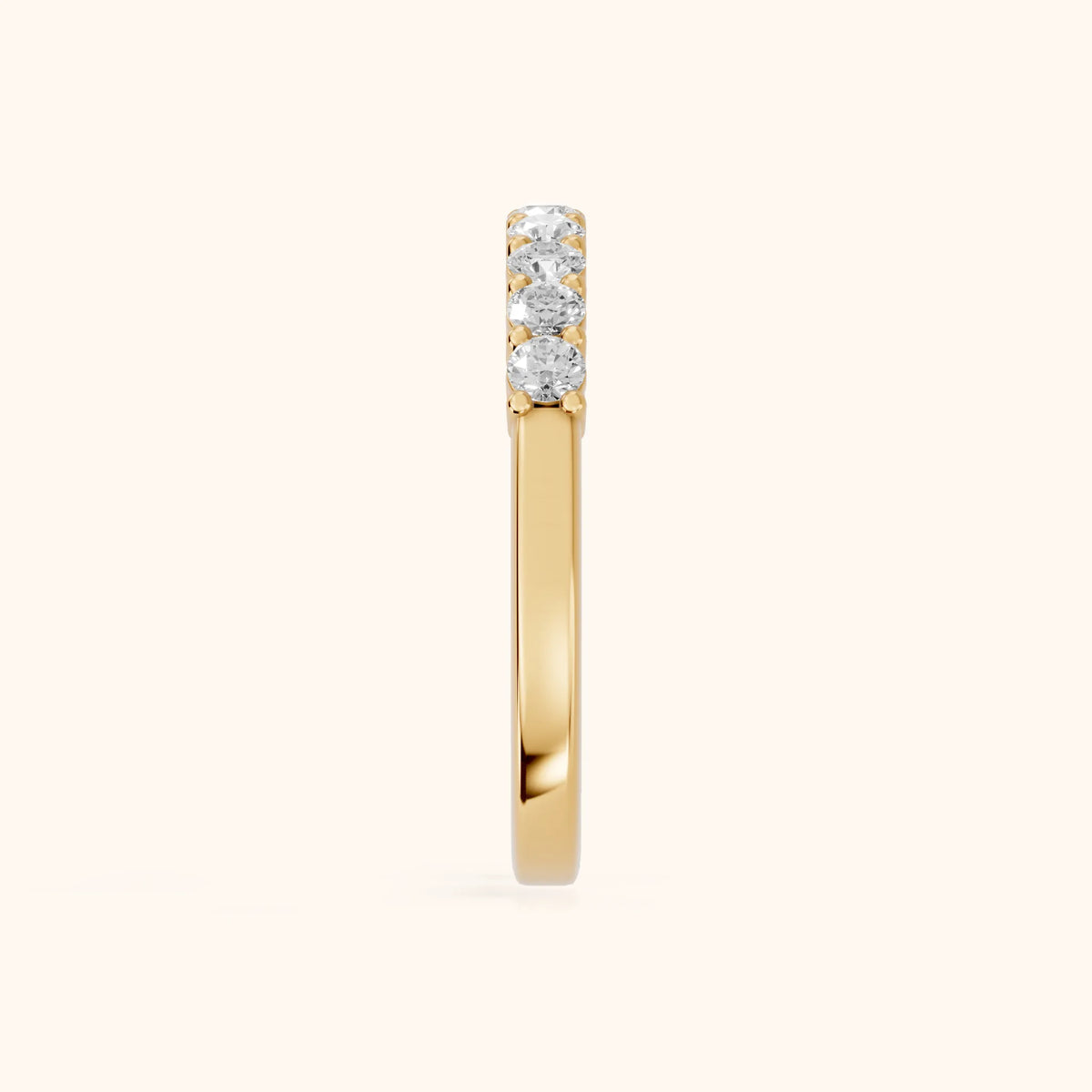 Daniela Shared Prong Round Diamond Half Eternity Band in Yellow Gold - SideView