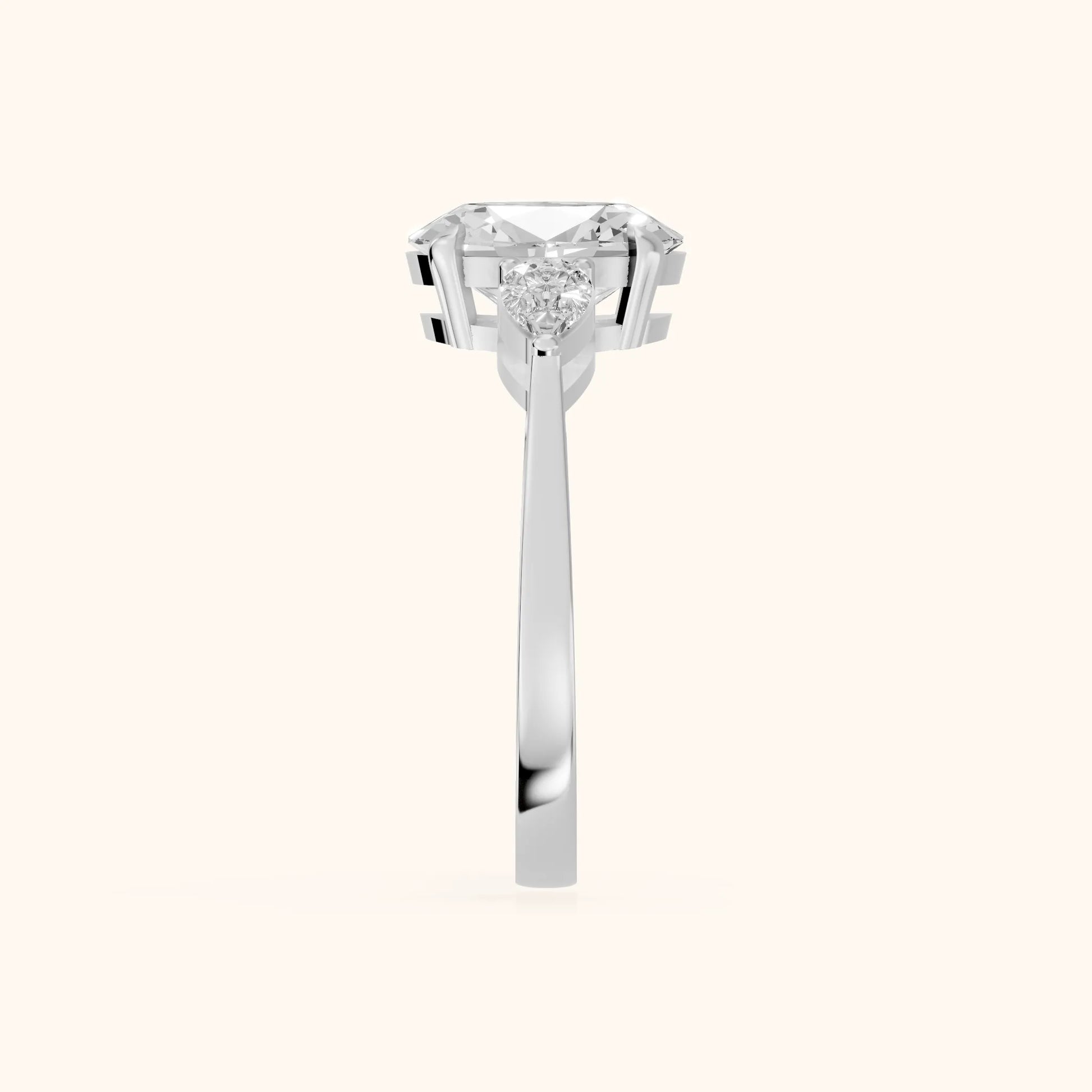 Grace Three Stone Oval Diamond Engagement Ring in Silver - SideView