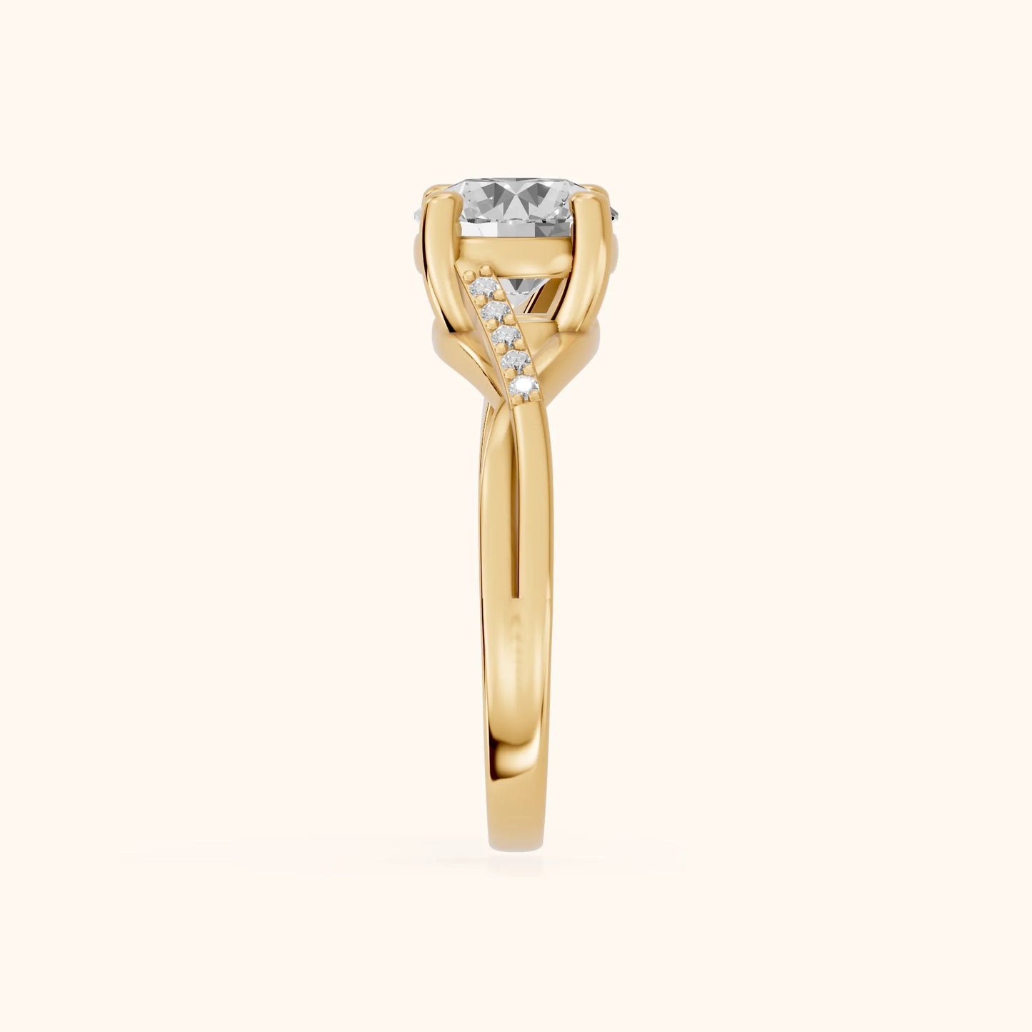 Veronica Twist Side Stone Round Diamond Engagement Ring in Yellow Gold - SideView