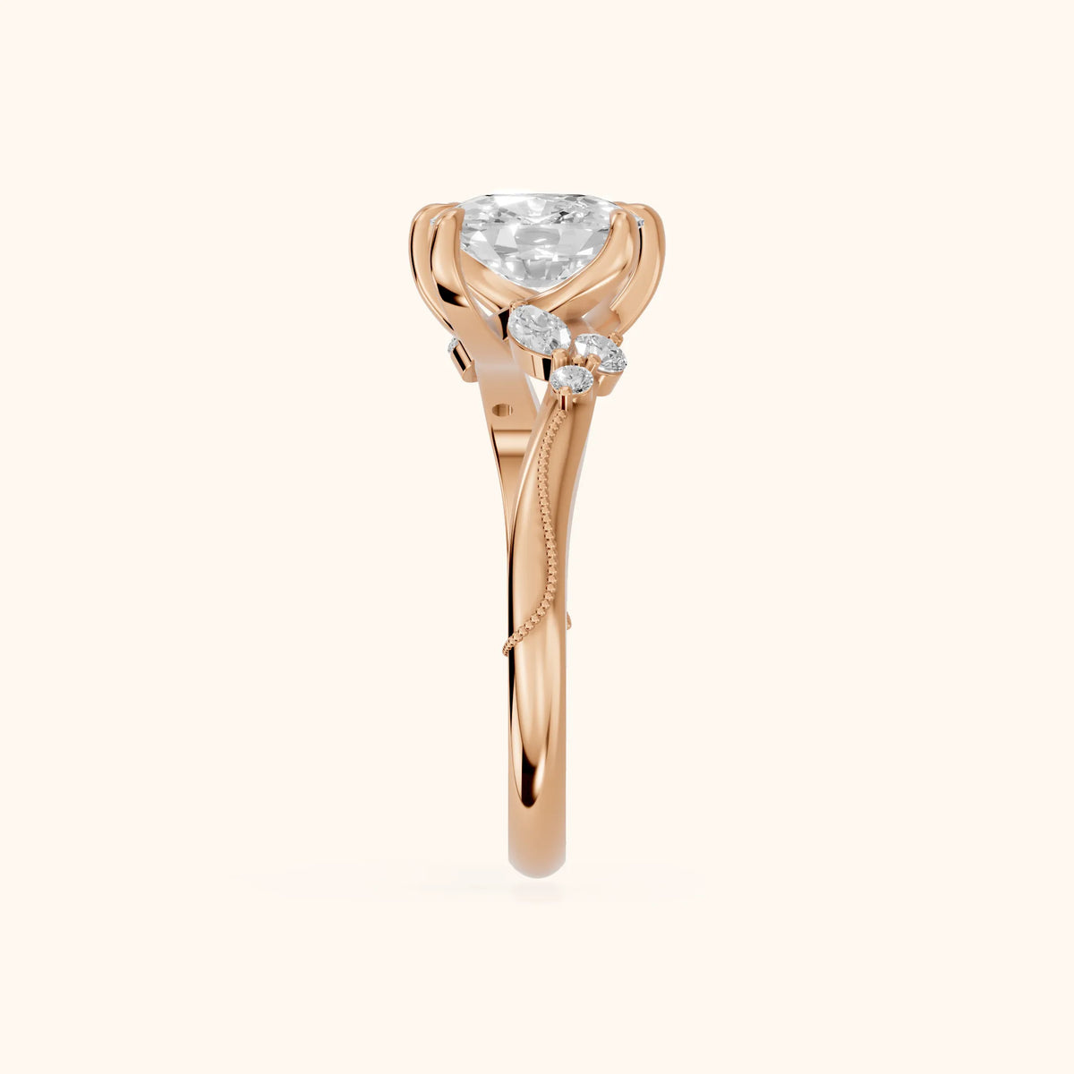 Joanna Milgrain Twist Cushion Diamond Engagement Ring in Rose Gold - SideView.webp