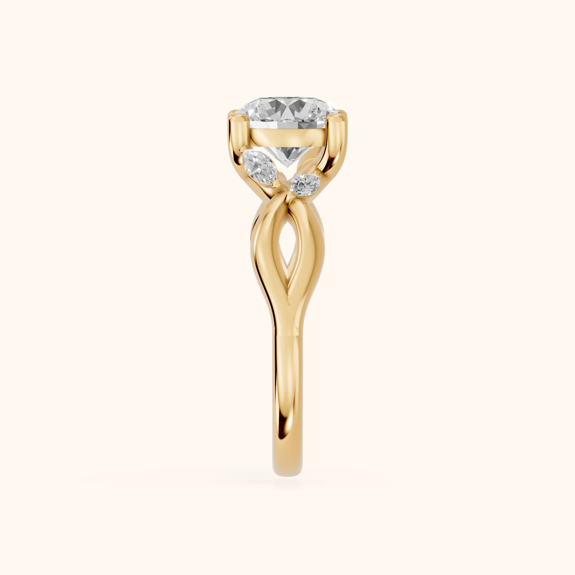 Luna Glow Twisted Round Diamond Engagement Ring in Yellow Gold - SideView