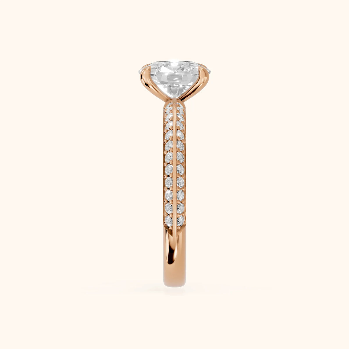 Meredith Knife Edge Pavé Cushion Diamond Engagement Ring in Rose Gold - SideView.webp