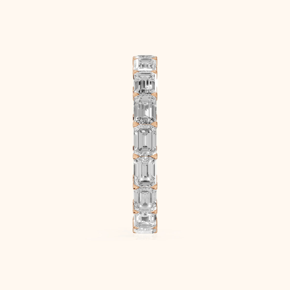 Ria East-West Emerald Diamond Eternity Band in Rose Gold - SideView