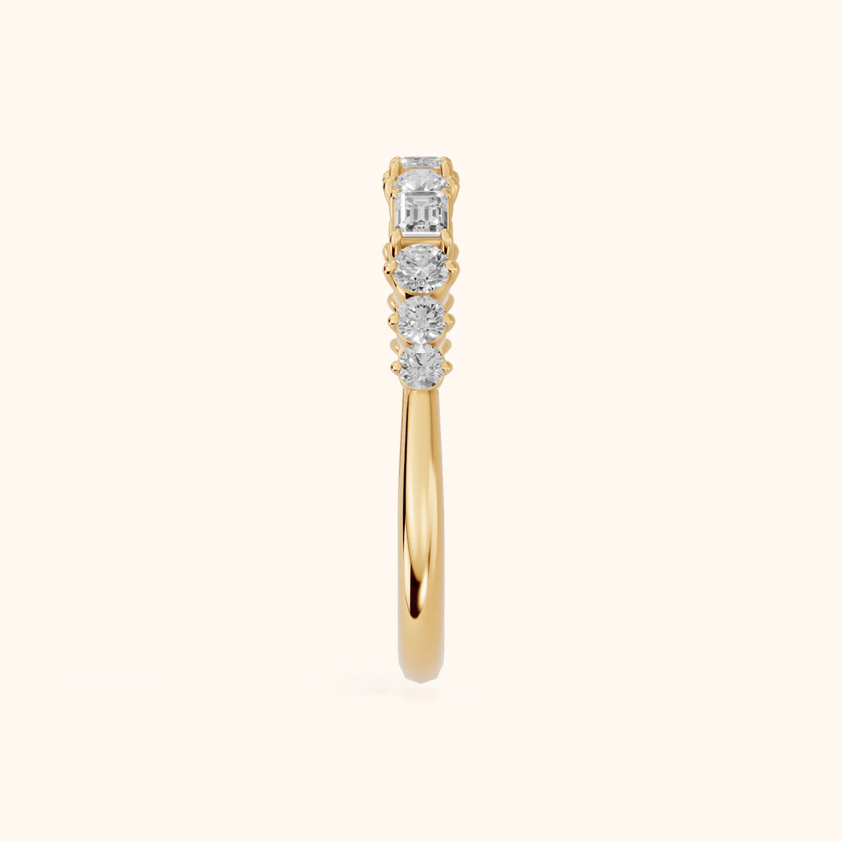 Charu Four Prong Emerald & Round Diamond Half Eternity Band in Yellow Gold - SideView