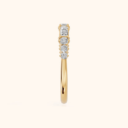 Charu Four Prong Emerald & Round Diamond Half Eternity Band in Yellow Gold - SideView