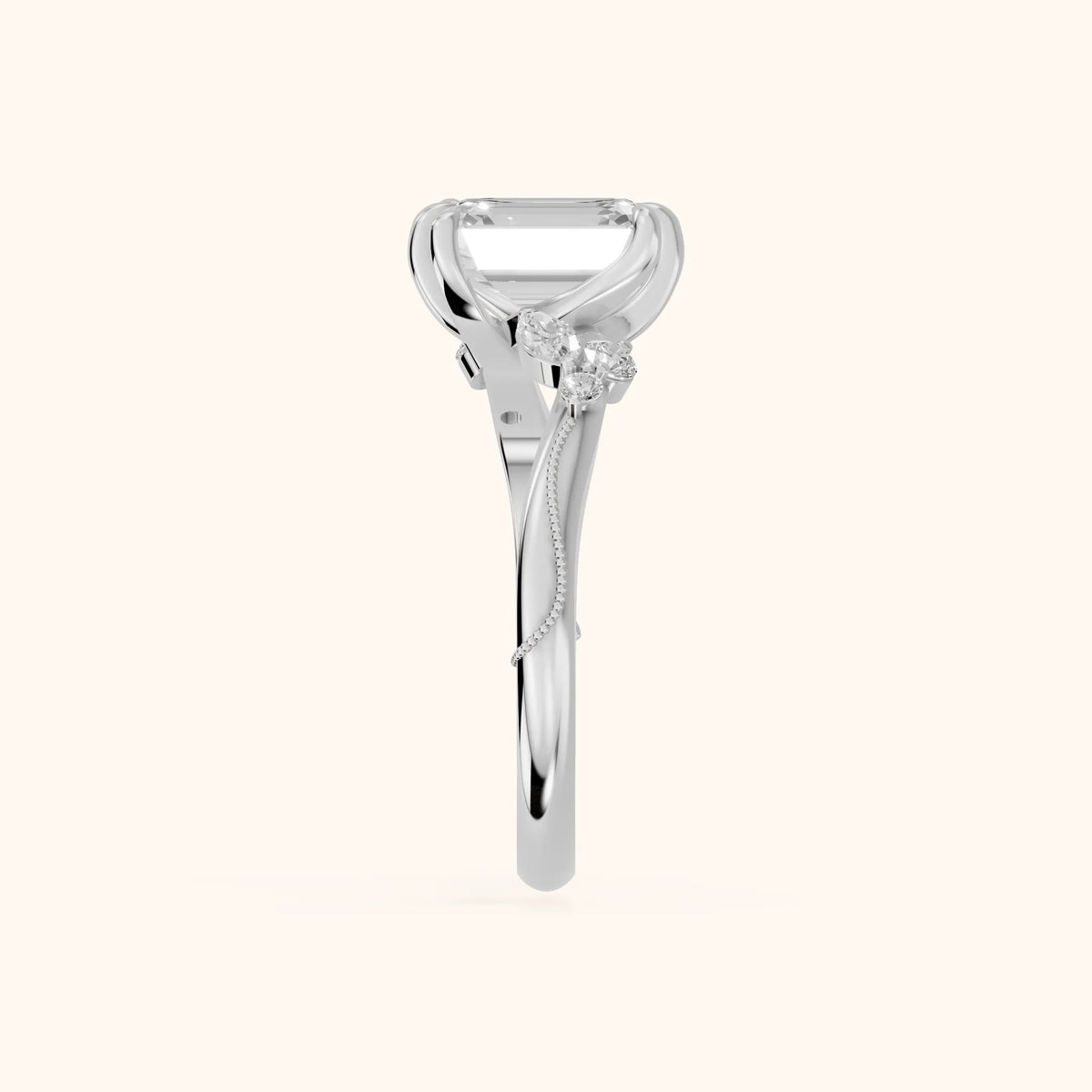 Joanna Milgrain Twist Emerald Diamond Engagement Ring in White Gold - SideView.webp