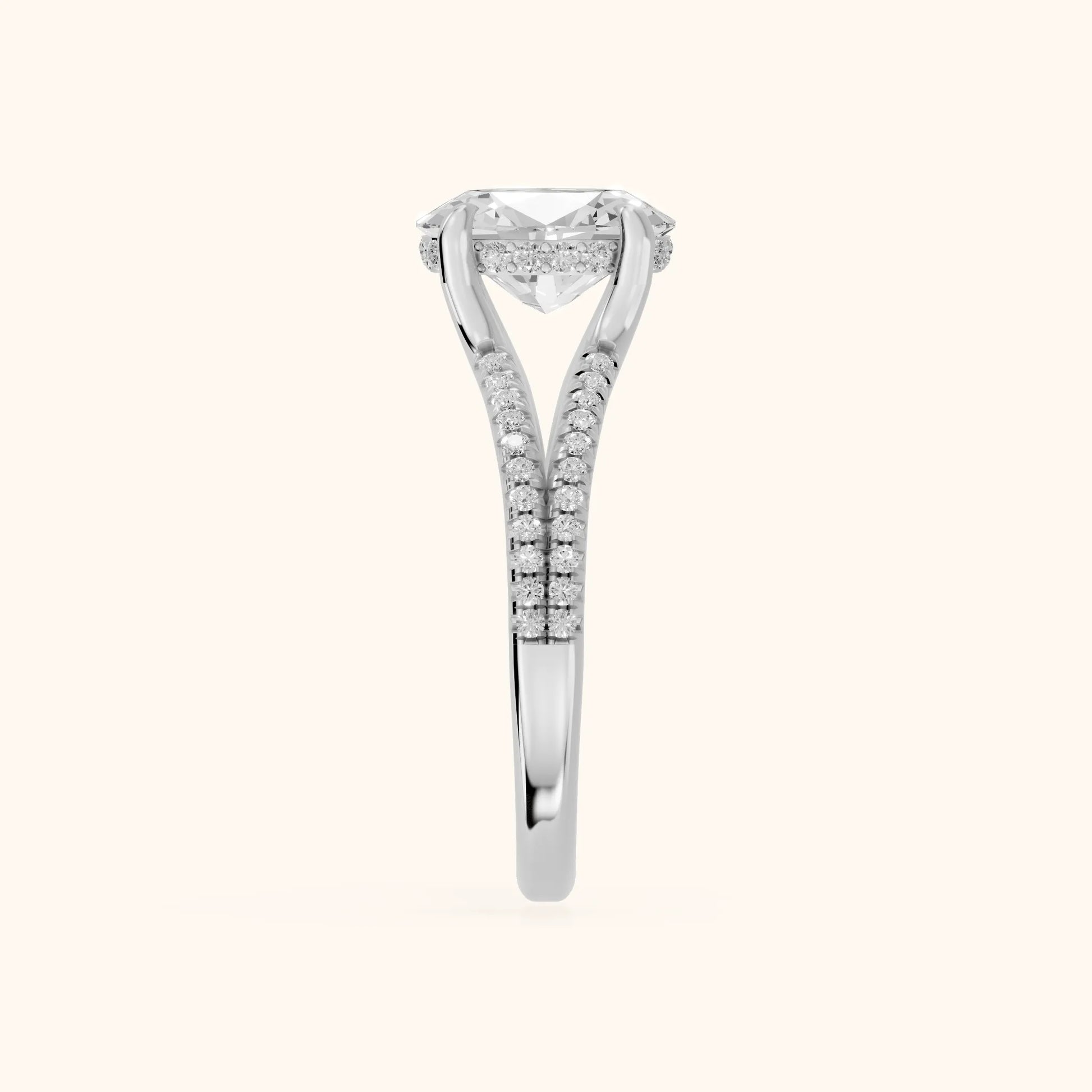 Eternal Embrace Solitaire Oval Diamond Engagement Ring in Platinum - SideView