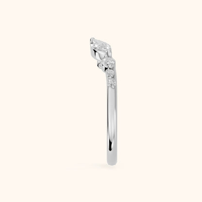 Sonia Curved Marquise & Round Diamond Wedding Band in Platinum - SideView