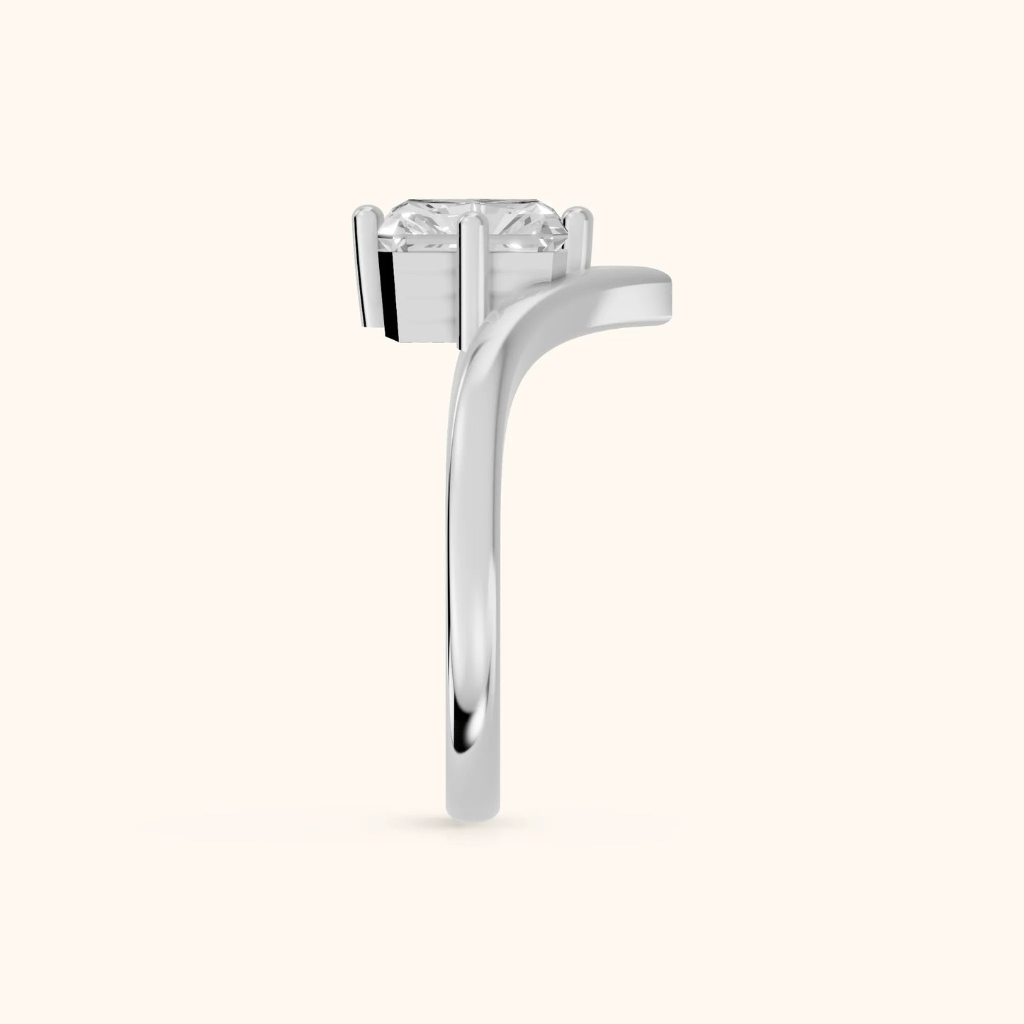 Evelyn Chevron Solitaire Radiant Diamond Engagement Ring in White Gold - SideView