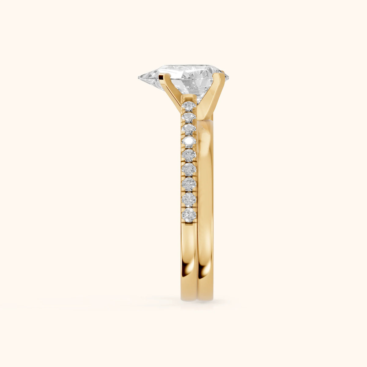 Edith Criss Cross Pavé Pear Diamond Engagement Ring in Yellow Gold - SideView.webp