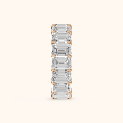 Zia Shared Prong Emerald Diamond Eternity Band in Rose Gold - SideView