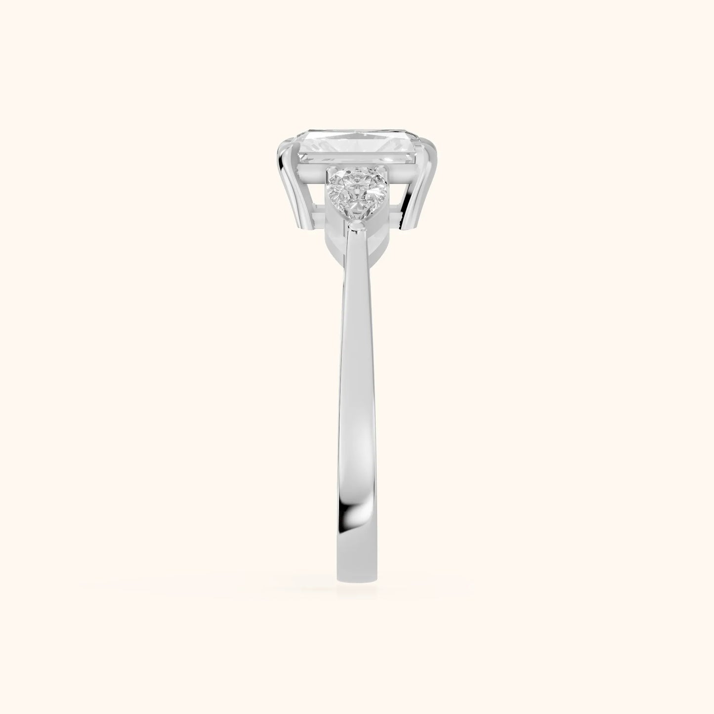 Grace Three Stone Radiant Diamond Engagement Ring in White Gold - SideView