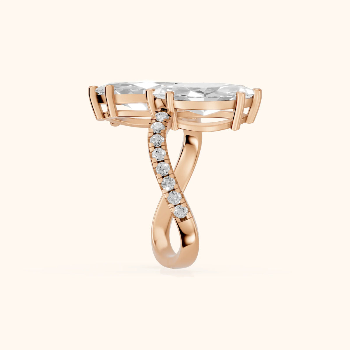 Lottie Two-Stone Bypass Marquise Diamond Engagement Ring in Rose Gold - SideView.webp