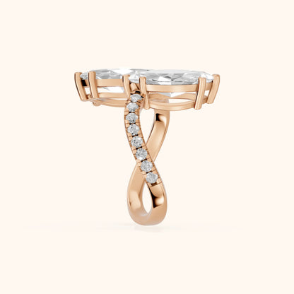 Lottie Two-Stone Bypass Marquise Diamond Engagement Ring in Rose Gold - SideView.webp