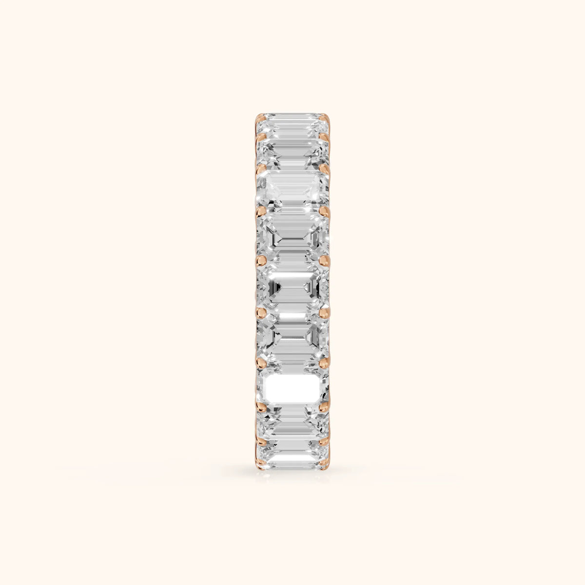 Josette Shared Prong Emerald Diamond Eternity Band in Rose Gold - SideView