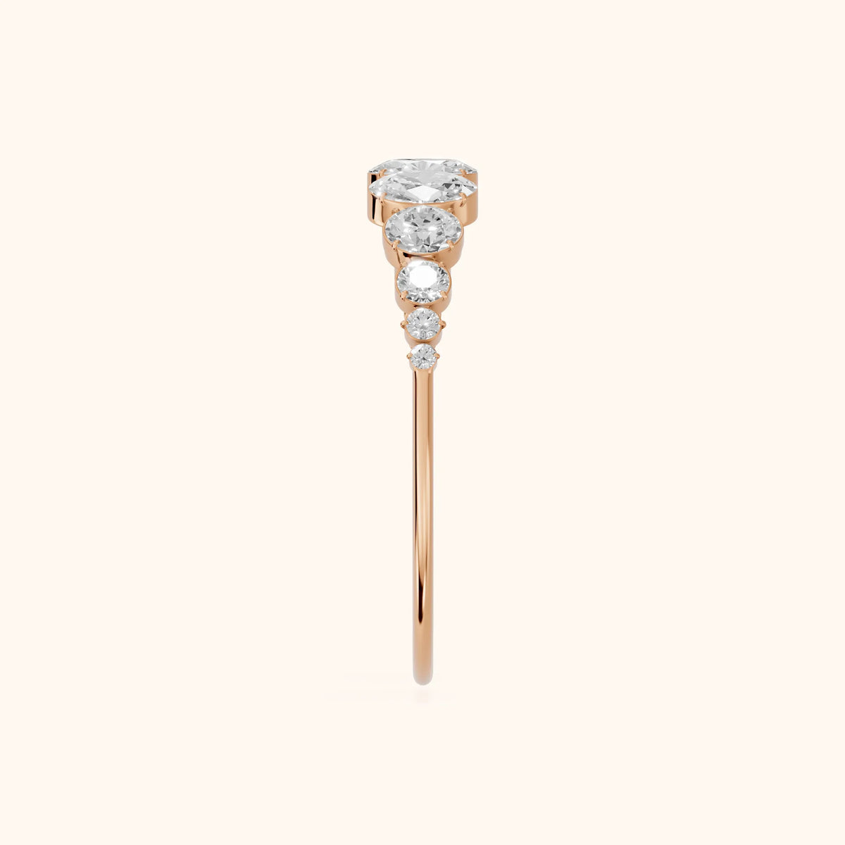 Nerea Riviera Oval & Round Diamond Wedding Band in Rose Gold - SideView