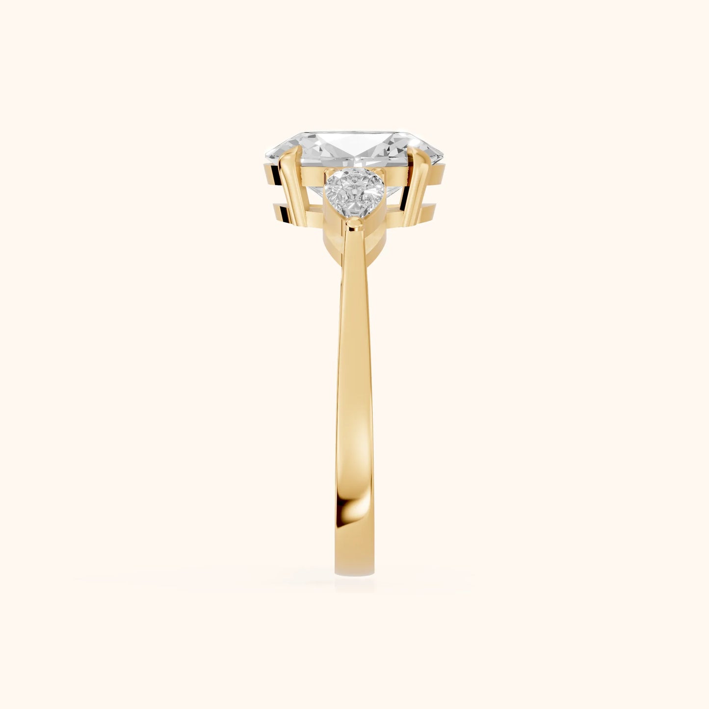 Grace Three Stone Oval Diamond Engagement Ring in Yellow Gold - SideView