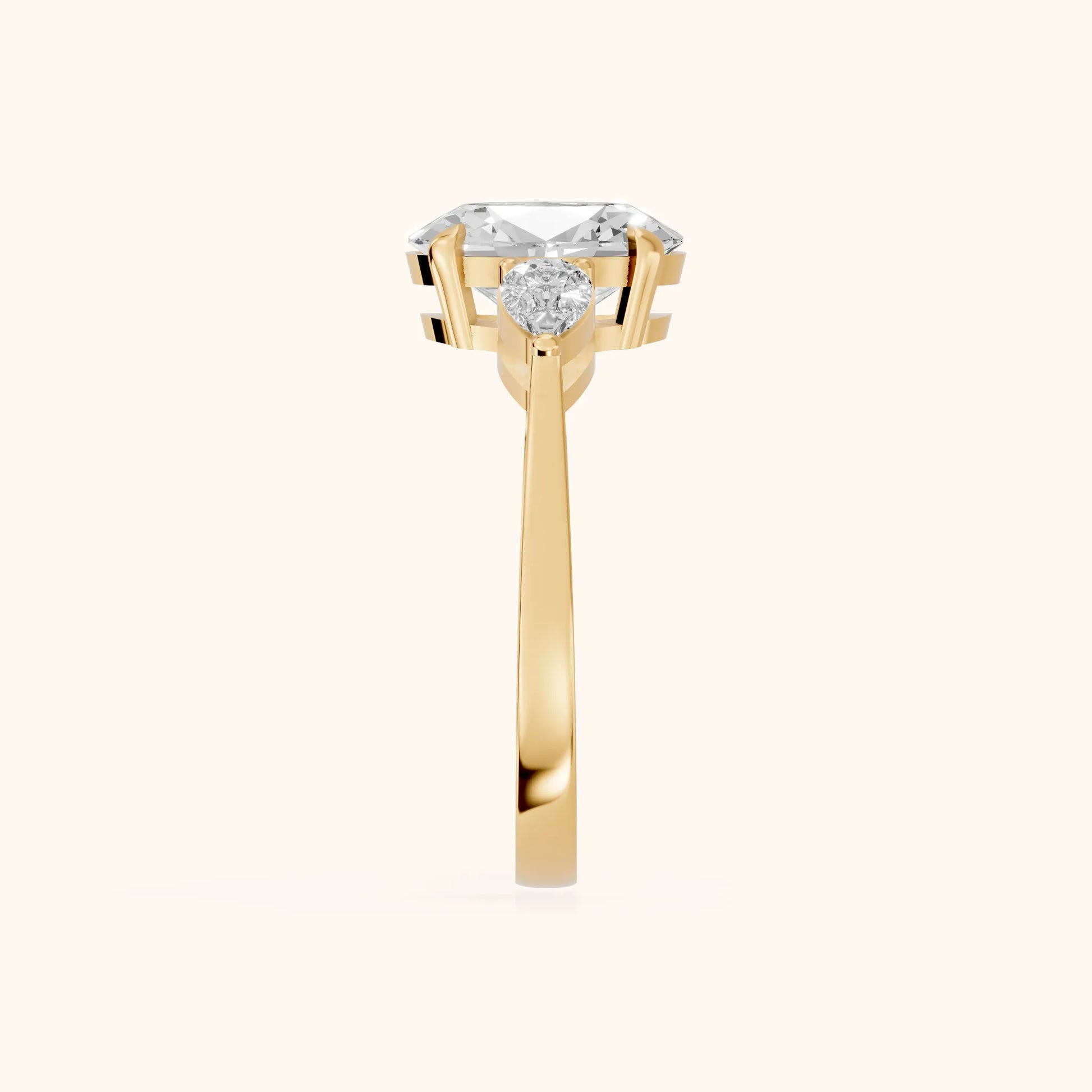 Grace Three Stone Oval Diamond Engagement Ring in Yellow Gold - SideView