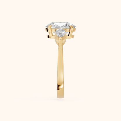 Grace Three Stone Oval Diamond Engagement Ring in Yellow Gold - SideView