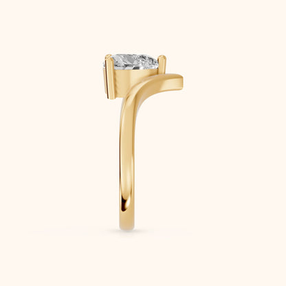 Evelyn Chevron Solitaire Heart Diamond Engagement Ring in Yellow Gold - SideView
