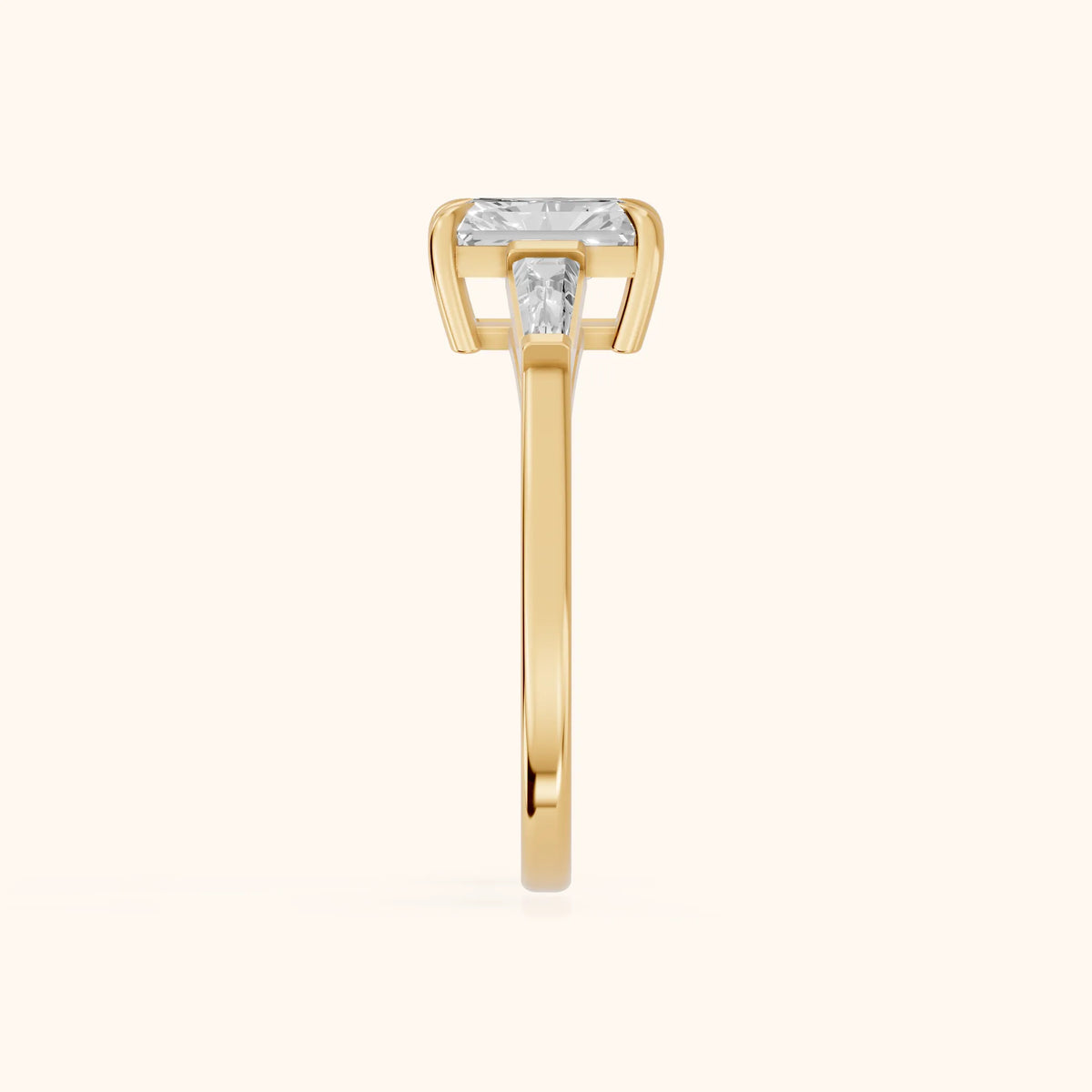 Winnie Three-Stone Radiant Diamond Engagement Ring in Yellow Gold - SideView.webp