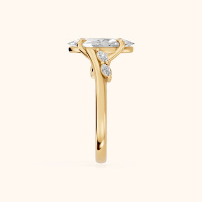 Flora Twist Side Stone Marquise Diamond Engagement Ring in Yellow Gold - SideView