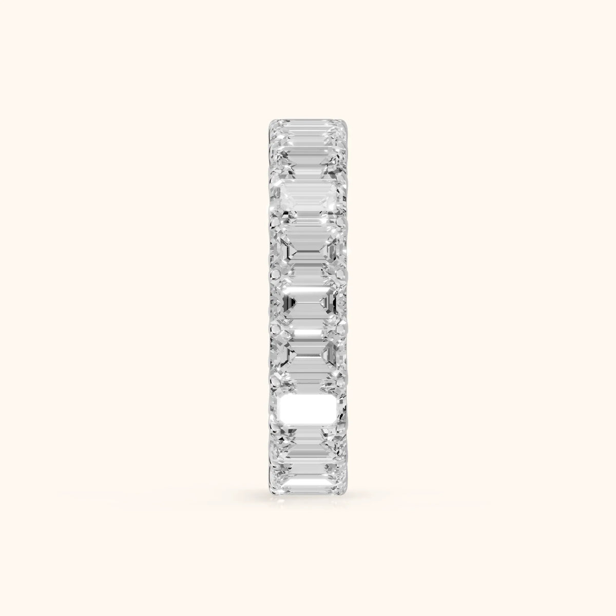 Josette Shared Prong Emerald Diamond Eternity Band in Silver - SideView