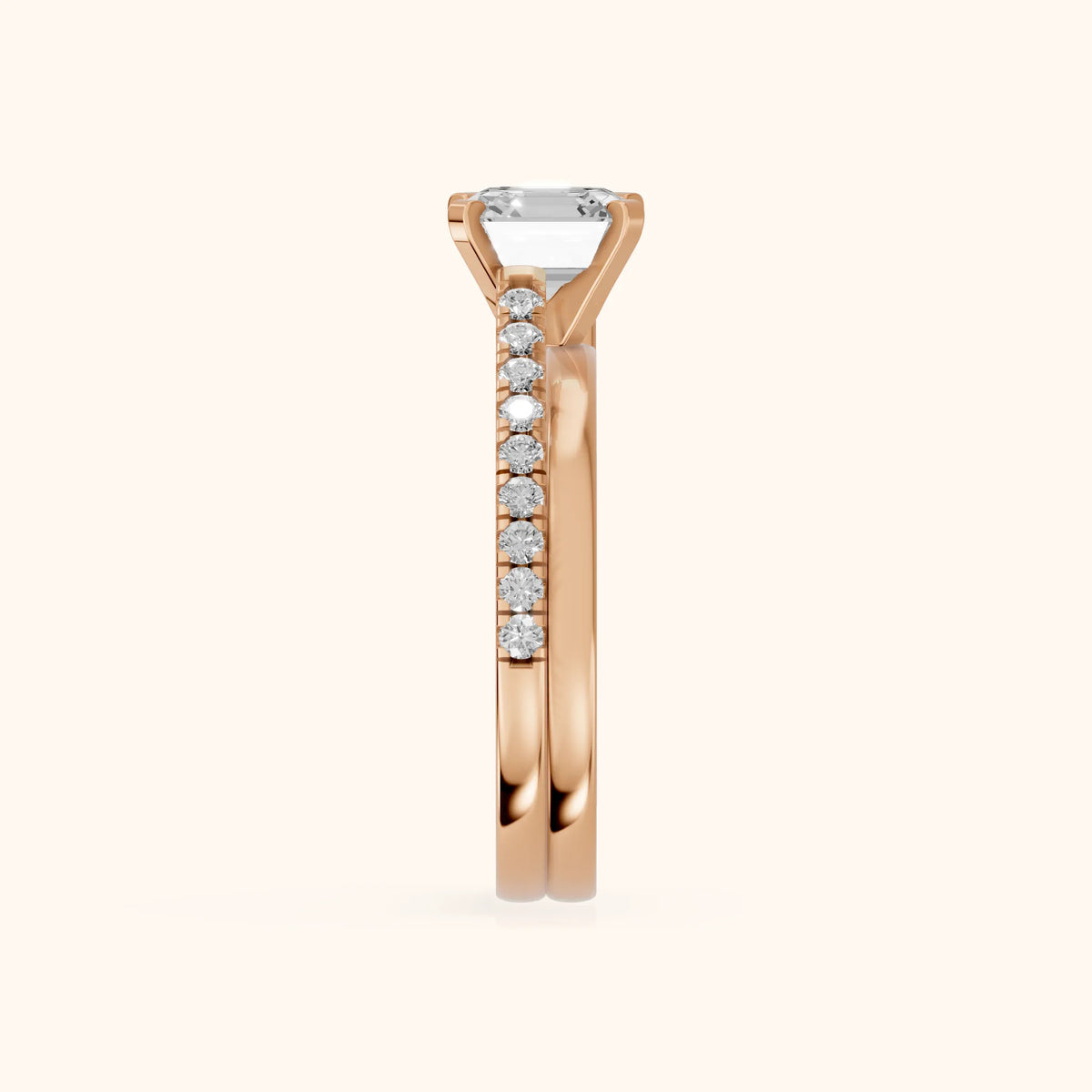 Edith Criss Cross Pavé Asscher Diamond Engagement Ring in Rose Gold - SideView.webp