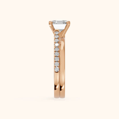 Edith Criss Cross Pavé Asscher Diamond Engagement Ring in Rose Gold - SideView.webp