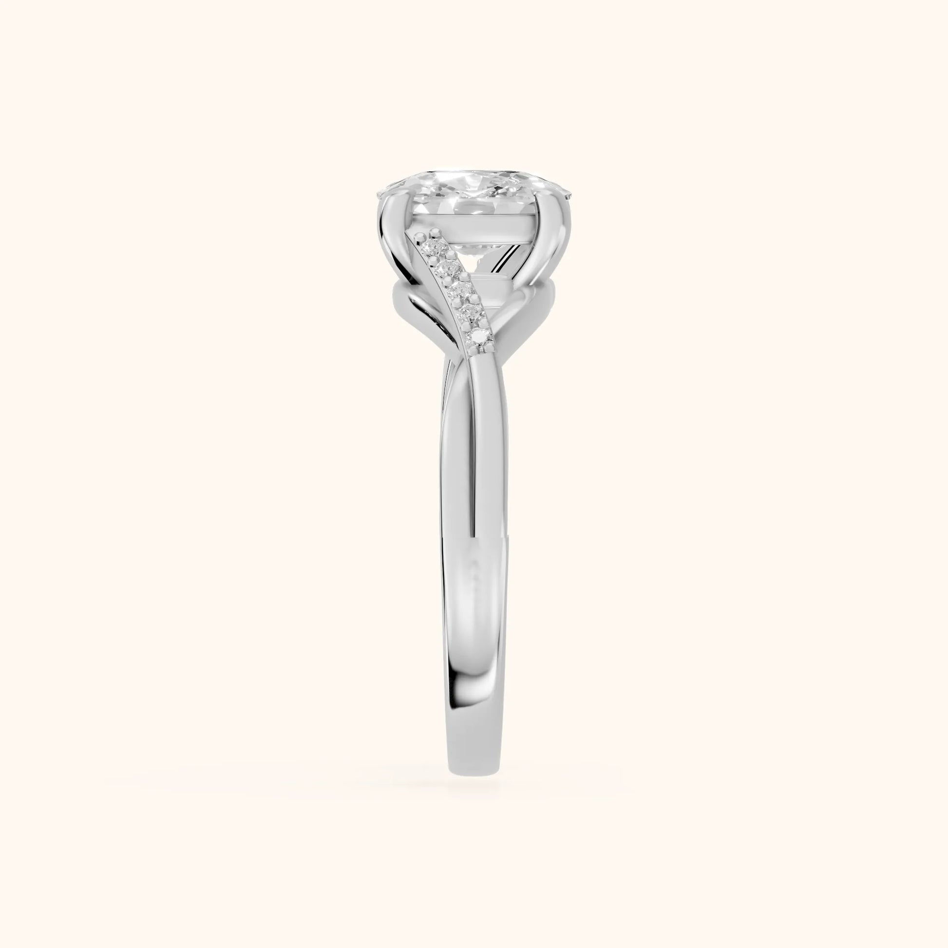 Veronica Twist Side Stone Cushion Diamond Engagement Ring in Silver - SideView