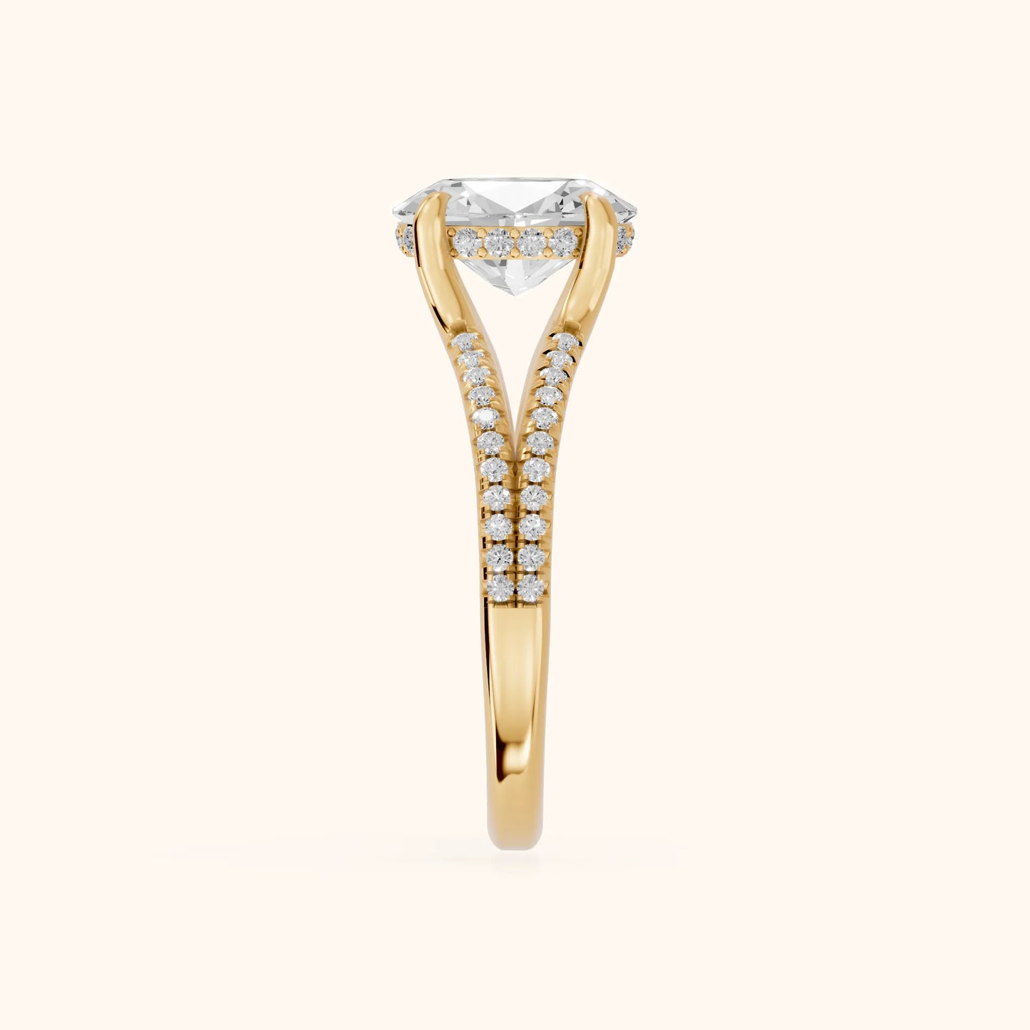 Eternal Embrace Solitaire Oval Diamond Engagement Ring in Yellow Gold - SideView