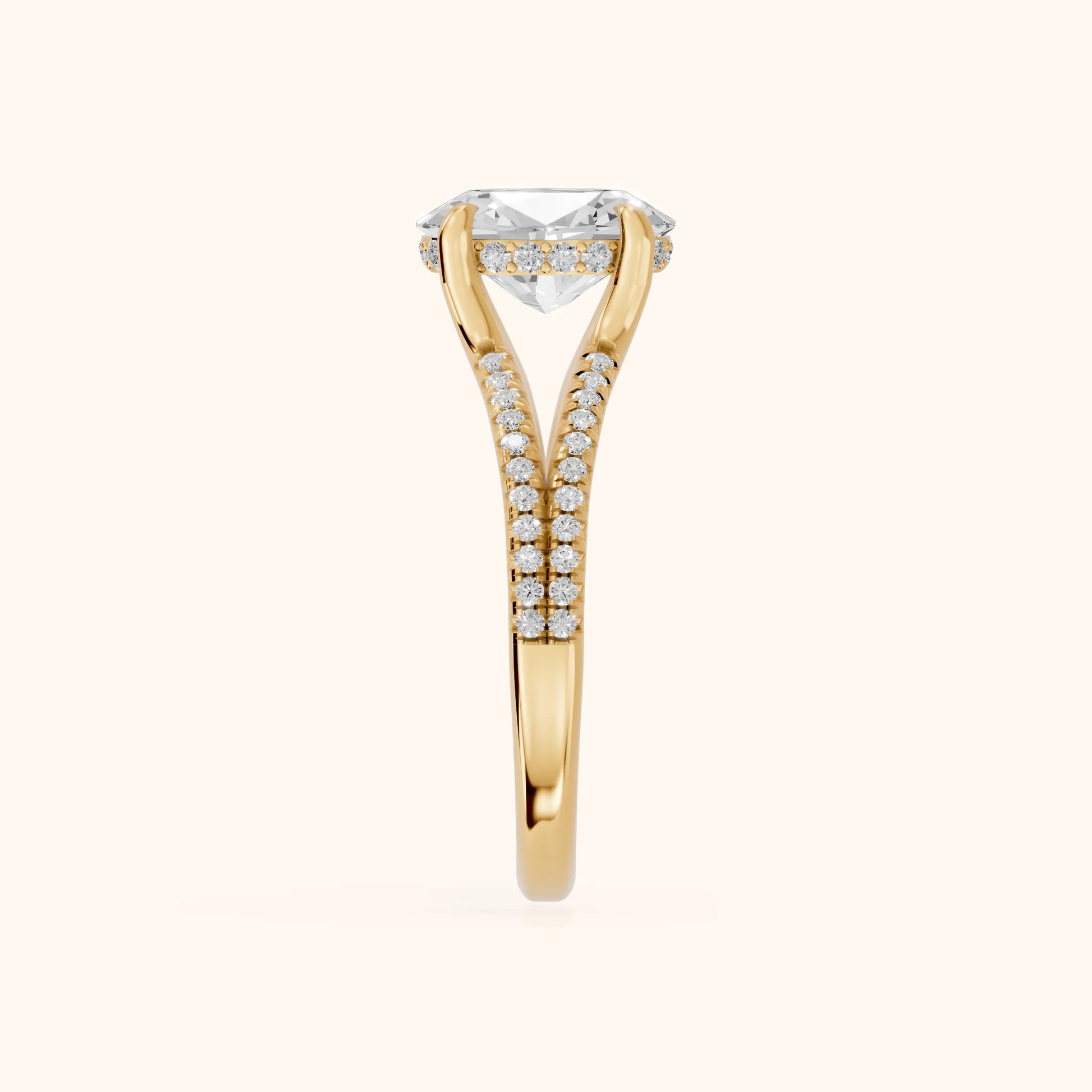 Eternal Embrace Solitaire Oval Diamond Engagement Ring in Yellow Gold - SideView