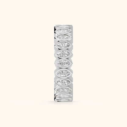 Blanca Bezel Cushion & Marquise Diamond Eternity Band in White Gold - SideView