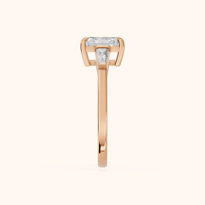Winnie Three-Stone Radiant Diamond Engagement Ring in Rose Gold - SideView.webp