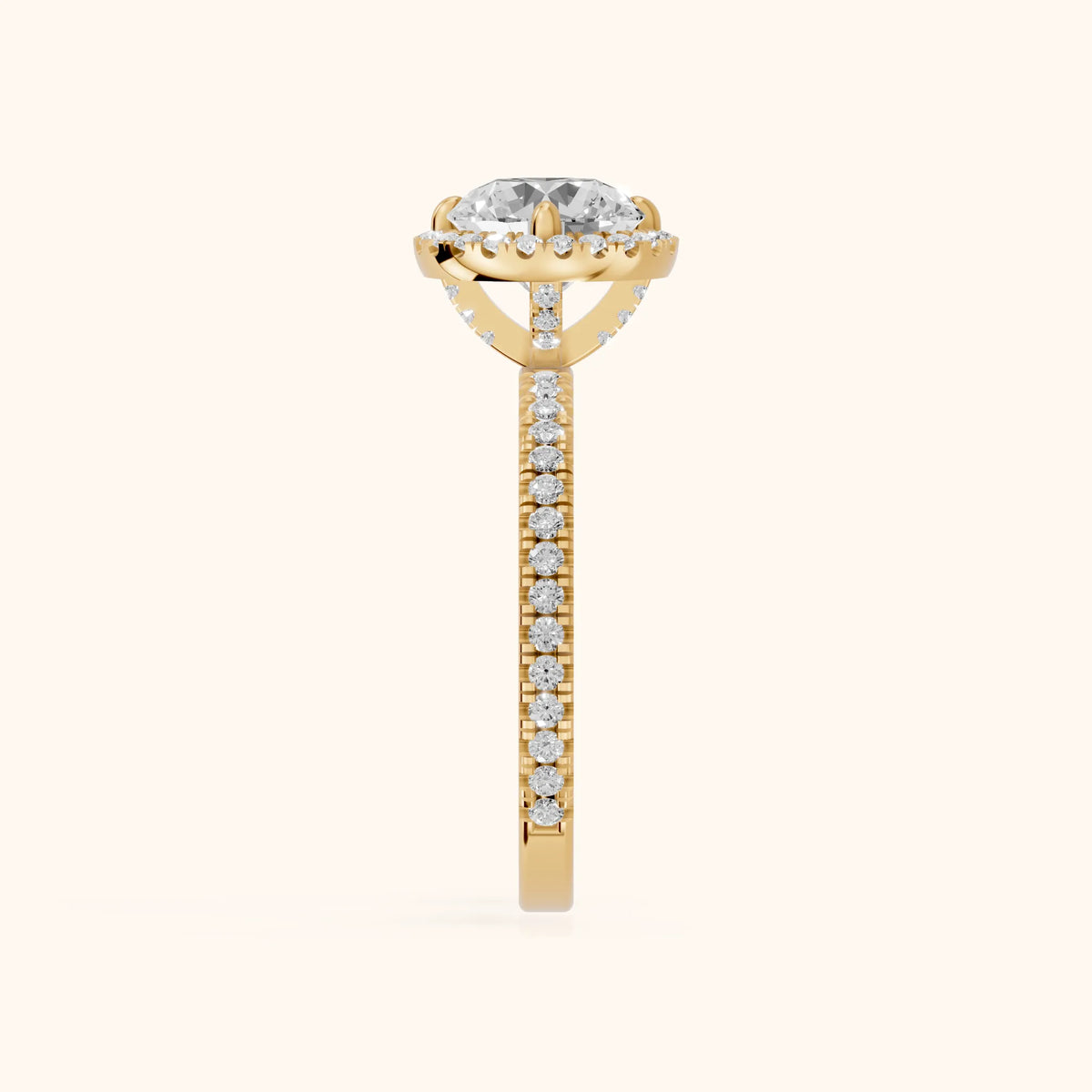 Rosemary Halo Pavé Round Diamond Engagement Ring in Yellow Gold - SideView.webp