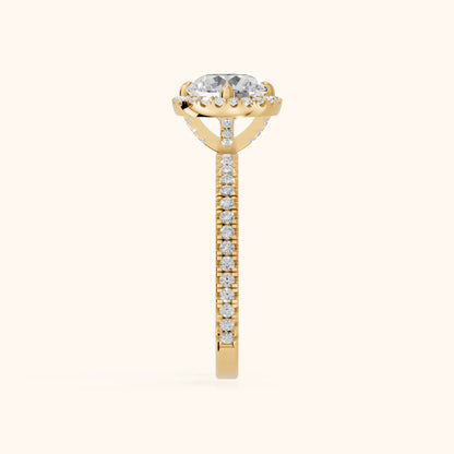 Rosemary Halo Pavé Round Diamond Engagement Ring in Yellow Gold - SideView.webp