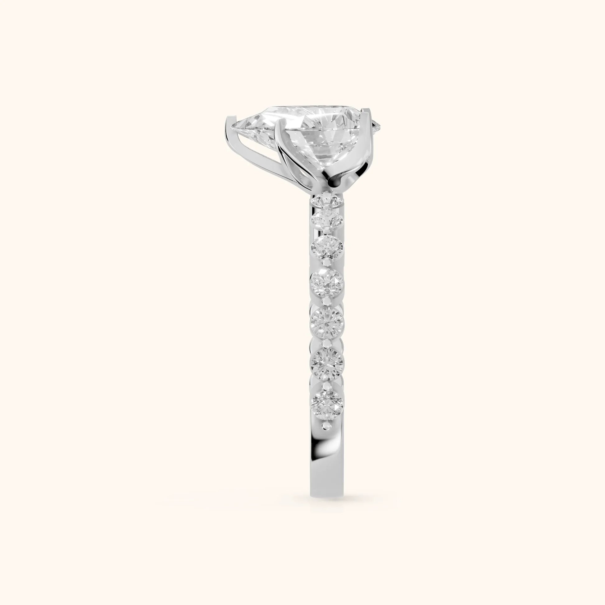 Eleanor Majesty Side Stone Pear Diamond Engagement Ring in White Gold - SideView
